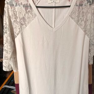 NWOT Zenana White Lace Sleeve Top